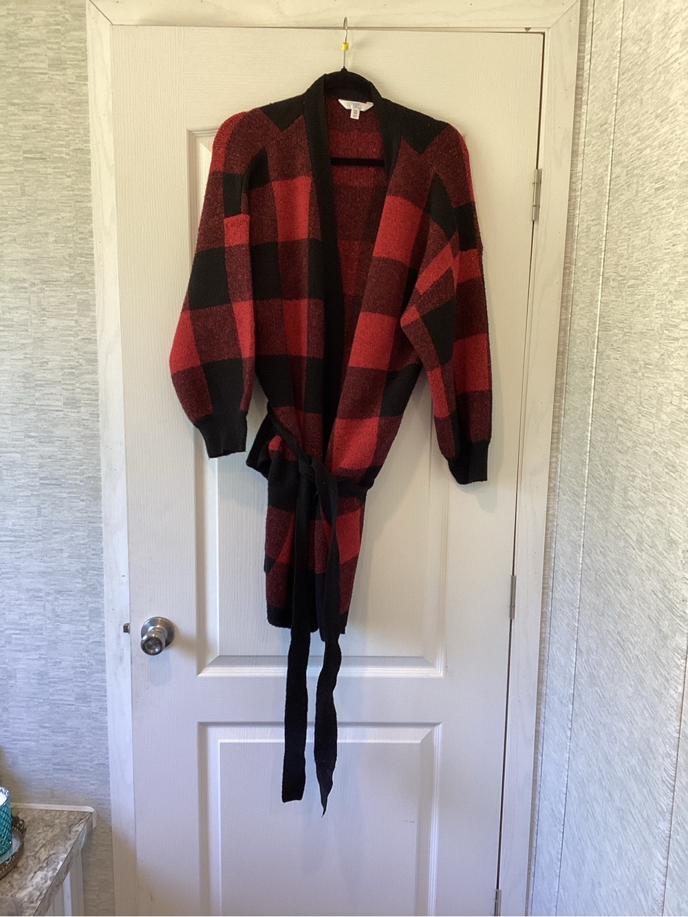 Time and Tru Red and Black Buffalo Plaid Open Front Long Cardigan 2XL EUC